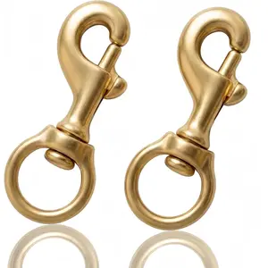 2 Pack Heavy Duty Brass Flag Clips Brass Swivel Bolt Snaps Hook for Rope, Flag Pole, Flag Halyard, Dog Chain, Leather Craft (3-1/4 Inch Length, 7/8 Inch Swivel Eye)