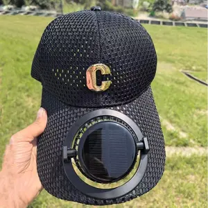 New digital display solar charging with fan cap summer long brim mesh breathable sun protection couple sunshade cap