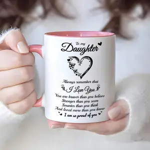 1pc, 11oz Cherished Daughter Ceramic Coffee Mug - Perfect Gift for Birthdays, Mother'S Day, Christmas & Graduation from Mom and Dad - Durable, Insulated with Comfort Handle