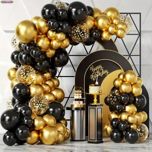 105pcs Black Gold Sequin Balloon Arch Kit, Luxury Easy-DIY Garland Set, Balloon Arch Backdrop for Wedding Graduation Decorations, Indoor-Outdoor Celebration Accent