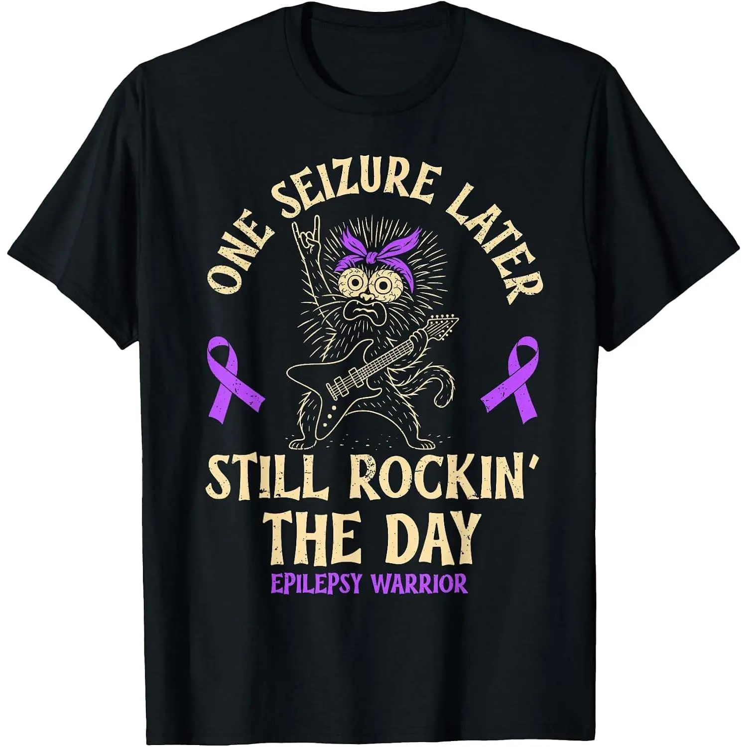 Funny Epilepsy Warrior Epilepsy Awareness T-Shirt Womens Cotton Short Sleeve Summer Casual Graphic Crew Neck Tee Black