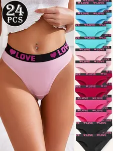 24pcs Women's High Waist Letter Print Briefs,Elegant,Stretchy, Comfortable Underwear in Assorted Colors,Waistband Design, Comfortable Briefs,Underwear Cute Panties Womenswear Lingerie