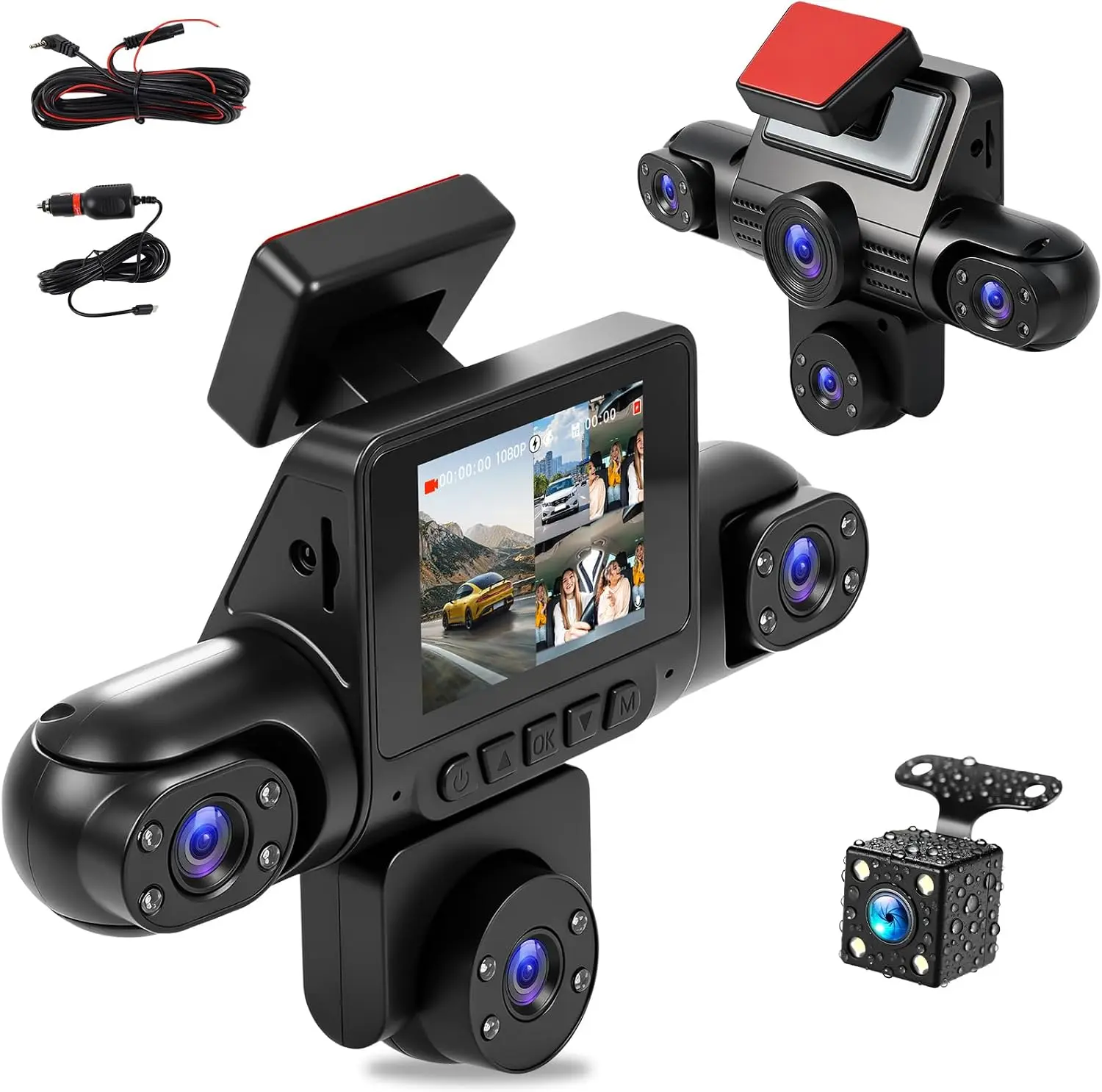 5 Channel 360° Dash Cam Front and Rear Inside Left Right,2" 1080P 5 Way Dash Camera for Cars Car Camera with Loop Recording,Parking Assistance,24H Parking Monitor