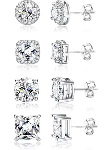 Stud Earrings for Women & Men, 925 Sterling Silver Earrings for Sensitive Ears, 6/8/10mm Cubic Zirconia, 18k Cz Halo