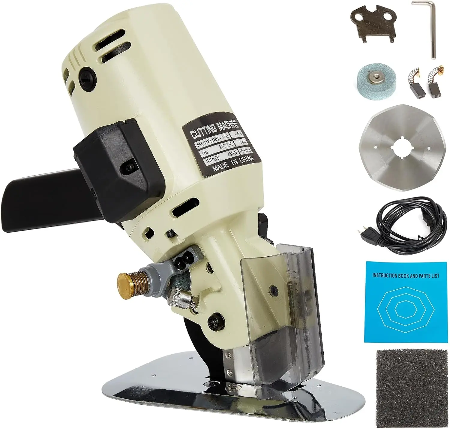 Handheld Automatic Fabric Electric Slitting Machine with Roller, 4-in Extra Rotary Tool, Auto-Sharpener, Alloy Steel Parts for Cotton, Textiles, Octagon-Specific Multi-Layer Cutting Tasks