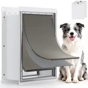 Large Dog Door for Door Frame, Metal Pet Door Gate, Easy Install Pet Access Door, White