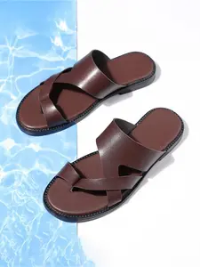 Men's Casual Open Toe Sandals, Flip Flops, Leather Non-Slip Summer Slippers, Comfortable Soft Sole Shoes, Footwear For Beach, All Seasons Wear