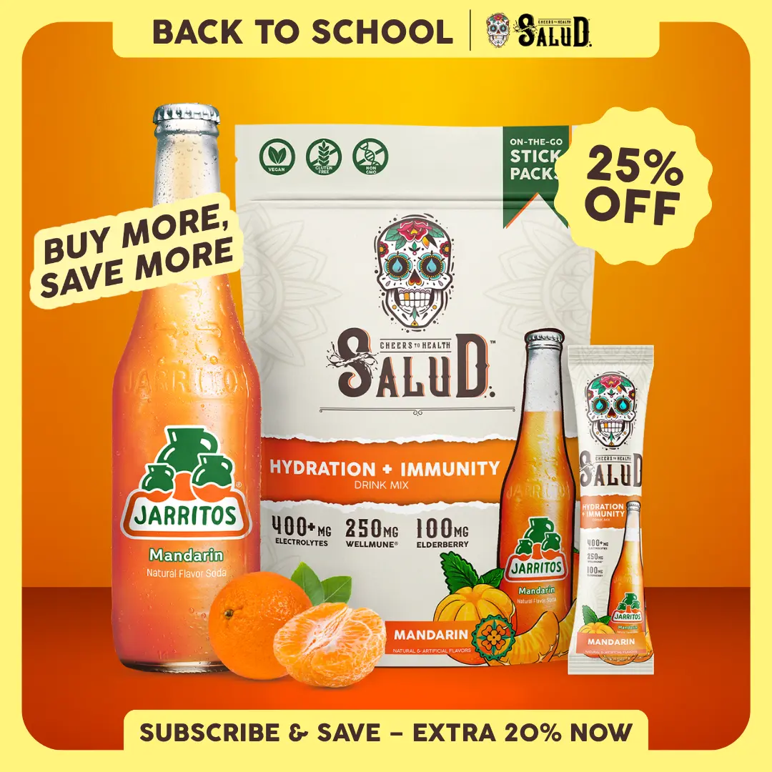 Salud x Jarritos 2-in-1 [Hydration & Immunity - Mandarin] Electrolytes Powder, Agua Fresca Drink Mix, Elderberry, Dairy & Soy Free, Non-GMO, Gluten Free, Vegan, 1g Sugar (15 Servings)