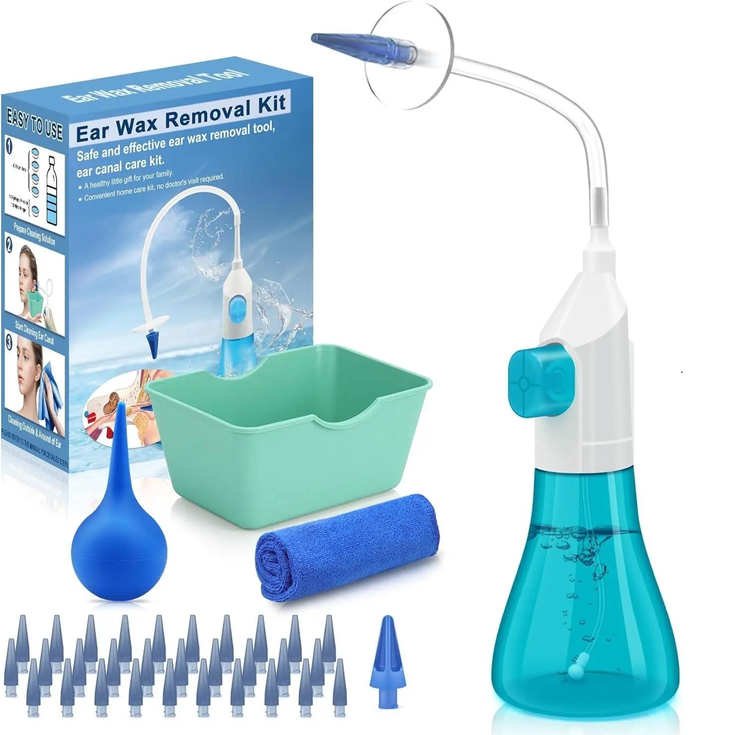 Portable Home Ear Cleaning Kit, Manual Earwax Removal Tool Set, Adult & Child Ear Care System, Easy-To-Use Ear Cleaner Accessories, Earwax Remover Tool, Ear Irrigation Kit, Ear Canal Cleaner, Ear Cleaning Tools