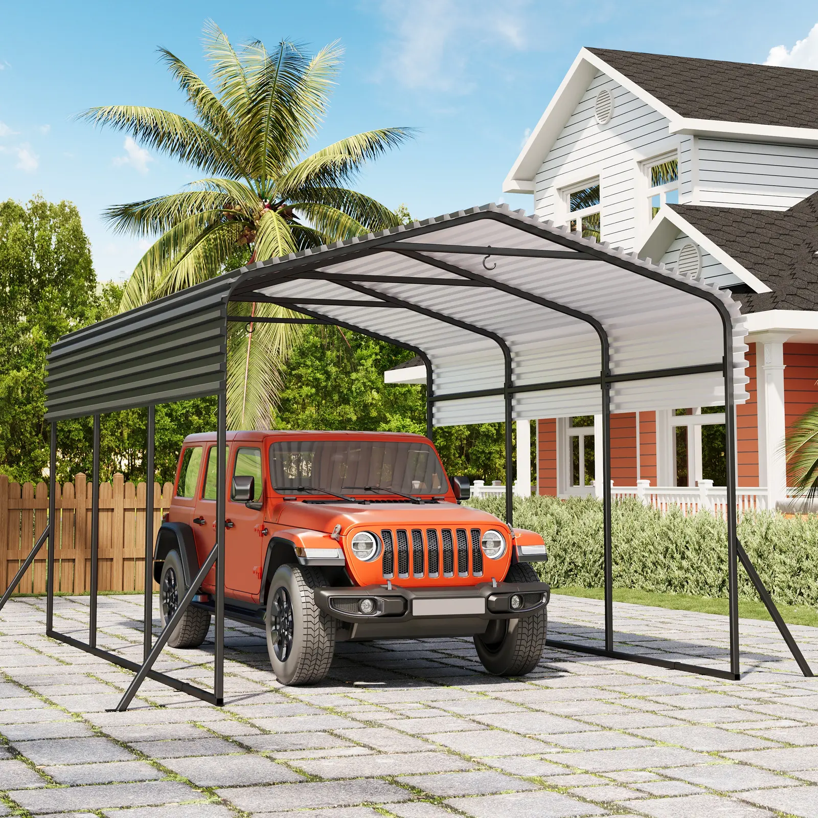 Garvee Heavy Duty 10x15 FT Metal Carport Shelter – Reinforced Base, Galvanized Steel Roof, All-Weather Outdoor Garage for SUV, Truck, Boats, Storage – Sturdy Construction