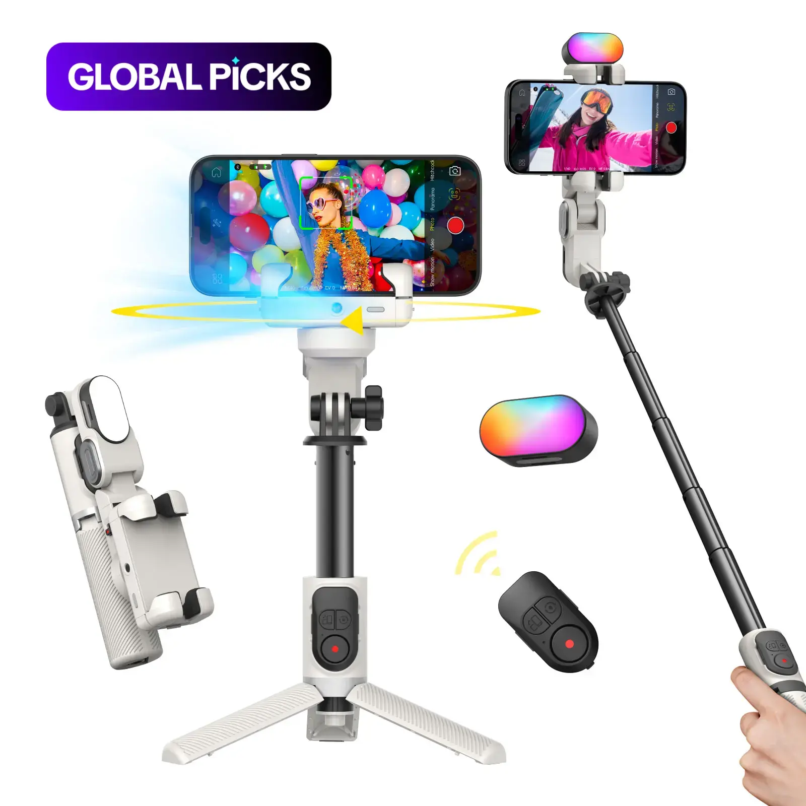 2-Axis Phone Gimbal Tripod Stabilizer, 360° Rotating Phone Gimbal with Auto Face Tracking & Wireless Remote, Selfie Stick and Camera Stabilizer for iPhone and Android, Vlogging Kit, Smartphone Camera Accessories #GLOBAL PICKS