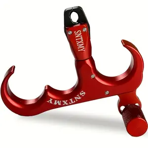 SNTXMY 360-Degree Rotatable Thumb Release for Compound Bow - Red Three-Finger Archery Release Aid - Aluminium Material - Precise & Comfortable Grip