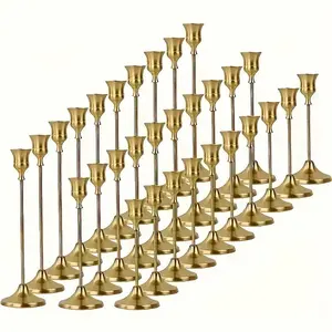 Vintage Gold Brass/Black/Silver Taper Candle Holders 6-Pack & 30-Pack Elegant Candelabra Candle Stands for Fireplace Dining Table Party Home Décor Ornamental Taper Lanterns - Decor