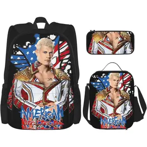Cody Wrestler Rhodes Backpack 3 Pieces Set With Lunch Box And Pencil Case Combination for Work/Sport/Picnic Adjustable Laptop Backpack Travel Daypack Stationery Bag AS PIC