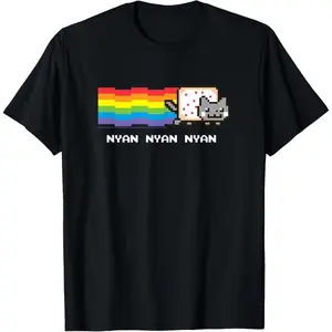 Casual Cotton shortsleeve tees Nyan Cat Rainbow Funny Internet Meme T-Shirt