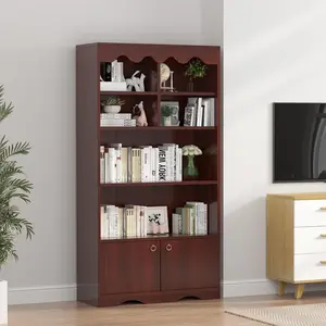 63 Inches Tall Brown Bookshelf, 5-Tier Open Bookcase Wood Open Display Floor Bookshelf, Retro Bookshelves Storage Organizer Shelf, Floor Standing Book Shelves for Library, Bedroom, Office