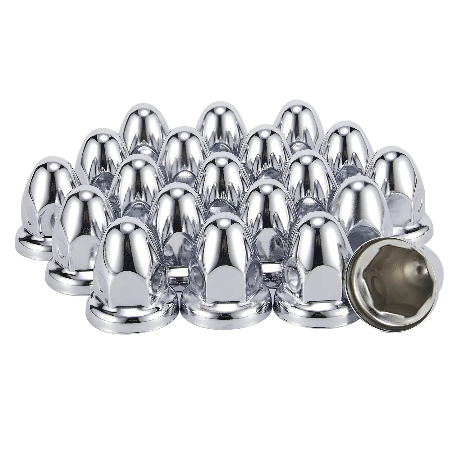 Push‑On 33mm Lug Nut Covers, 2‑1/2" Height, 2mm Thick Stainless Steel Chrome Plated Caps for Semi‑Truck Wheels