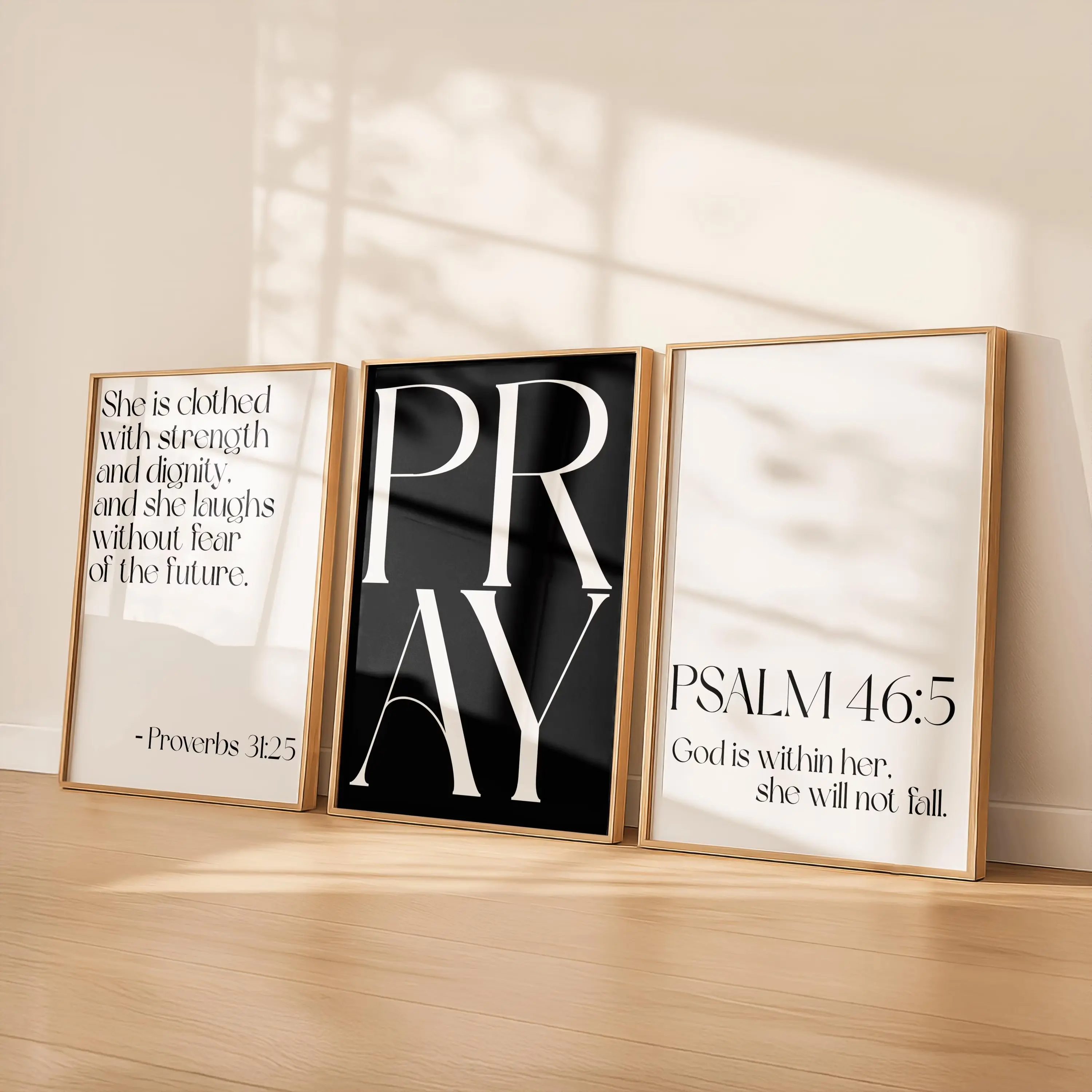 Black White Christian Poster Unframed Set of 3 | Bible Verse Printable Bundle | Minimalist Scripture Posters | Modern Religious Decor for Girls