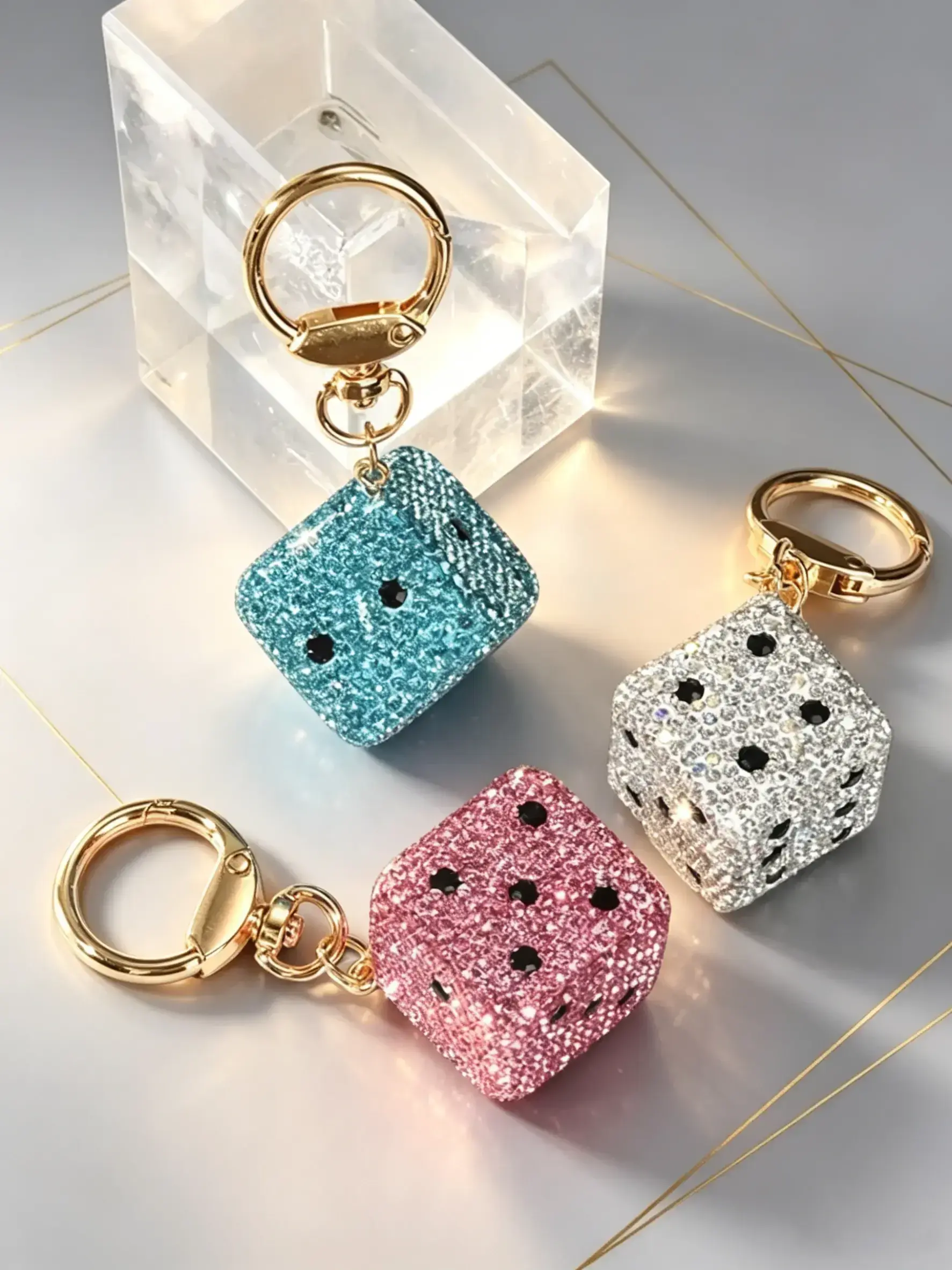 Unique Rhinestone Dice Keychain, Ideal for Graduation & School, Stylish Car Key & Phone Accessory for Girls & Children