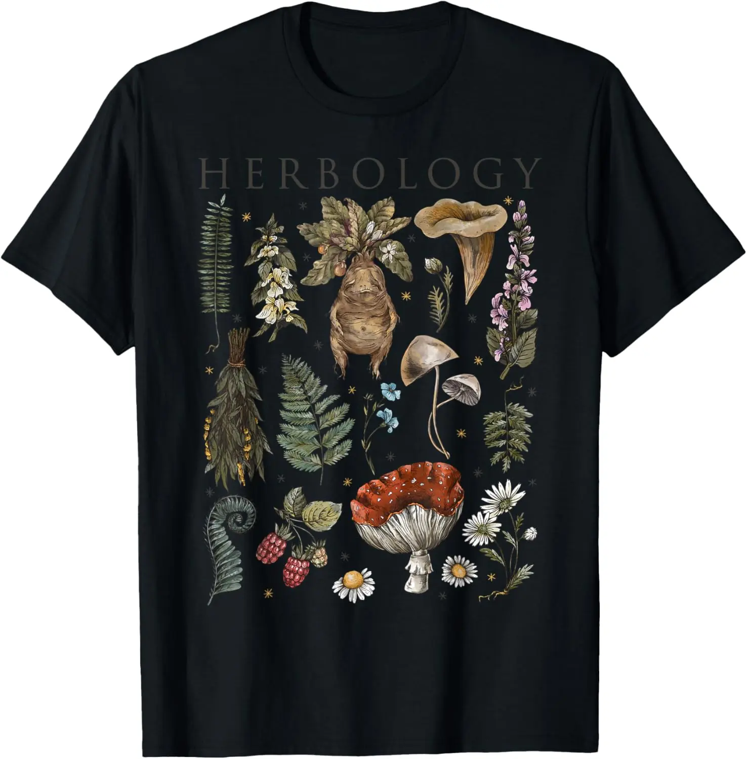 Women's 100% Cotton Short-Sleeve Casual Everyday Streetwear Top, Unisex Vintage Mystic Herbology Plants T-Shirt, Shortsleeve, Tshirt, Lady, Vintage Style, Graphic, Graphic Print, Distressed Edge