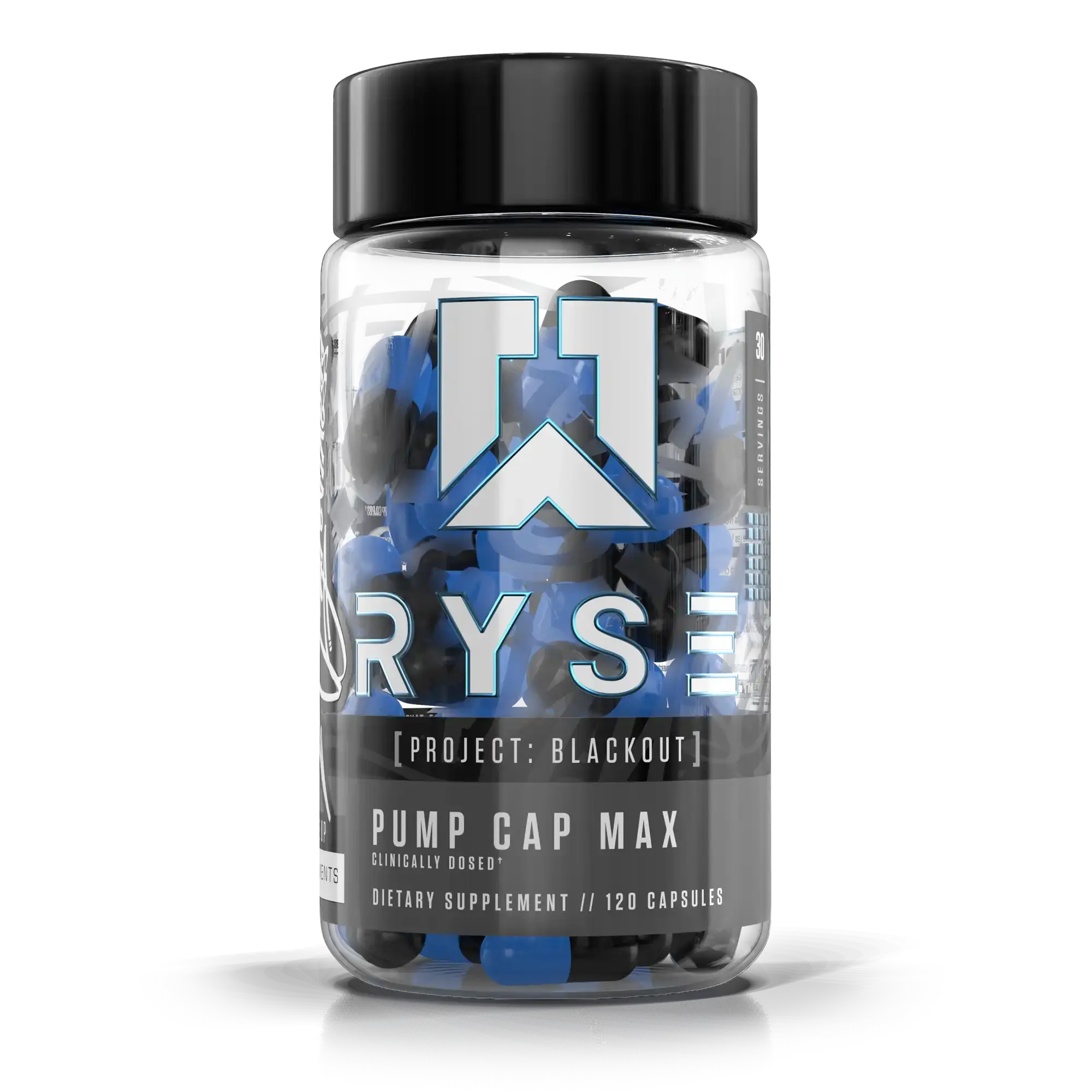 RYSE Project Blackout Pump Cap Max - Pre Workout Nitric Oxide Booster Supplement for Men - Pumps & Blood Flow - 30 Servings (120 Capsules)