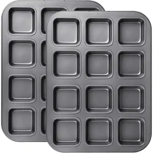 Heavy Duty Non-Stick Steel Bakeware Set, 2-Pack - 12-Cavity Mini Muffin Pan, Multi-Use Brownie Loaf Bread Pan for Baked Goods
