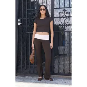 John Galt Women's Brown Contrast Priscilla Flare Pants