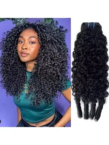 1 pcs Burmese Curly Bundle, Glueless Kinky Curly Real Human Hair Bundles, Double Weft Brazilian Virgin Remy Hair Extensions Raw Hair