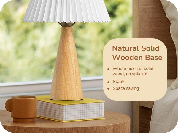 EDISHINE 13.58" Small Table Lamp, with White Pleated Lampshade, ON-OFF Switch, E26 Socket, Burlywood Base-HLTL15E