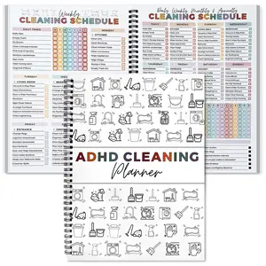 ADHD Cleaning Planner A4 Size Daily Weekly Monthly Schedule Checklist Notebook for Home Office Dorm Durable Cover Smooth Pages Office Stationery Essential Plannerbook