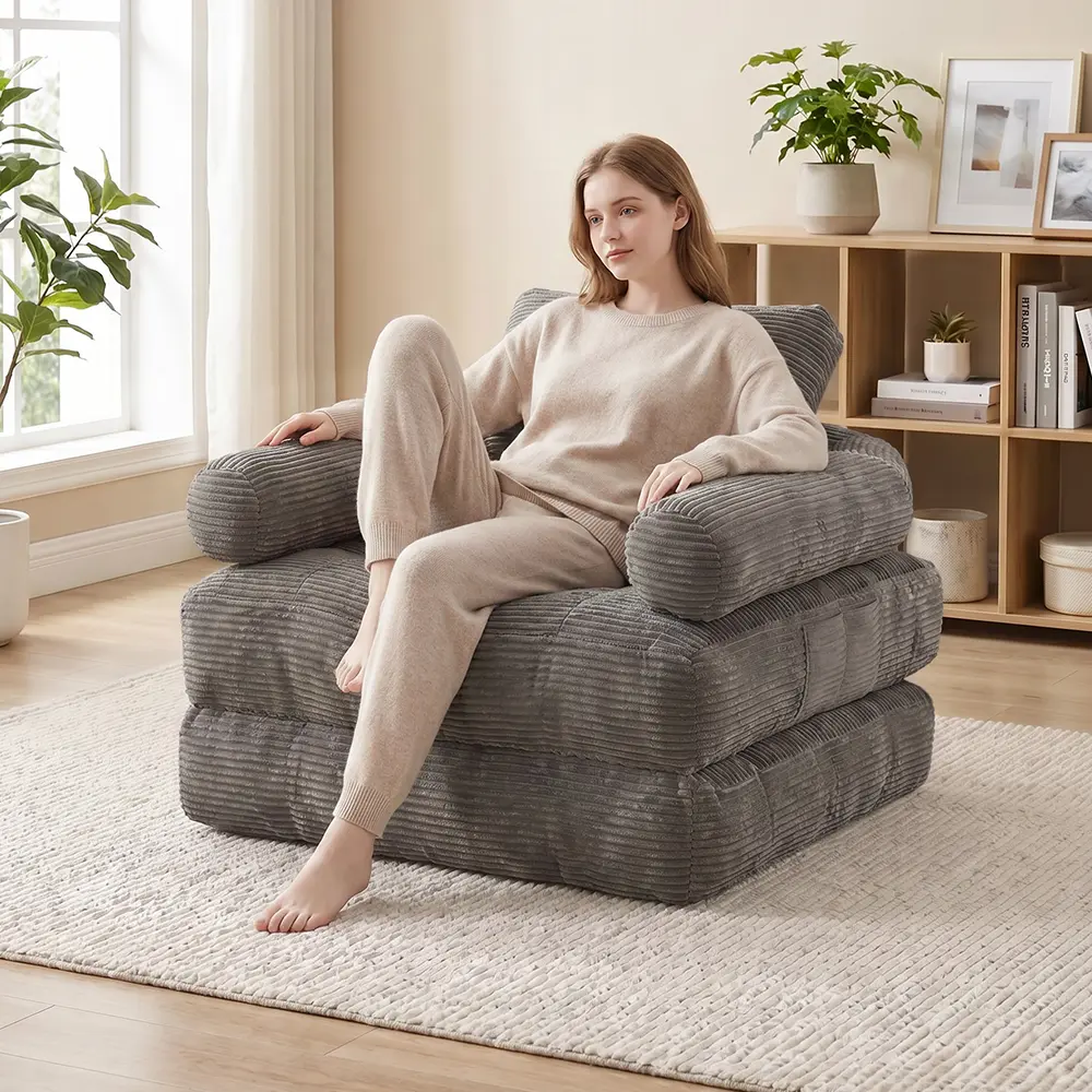 Living room sofas, 2-in-1 sofa bed, compression sofa, boneless couch, couch for living room, no assembly, roll-packed corduroy chaise lounge with adjustable backrest, seat sleeper chair bed for bedroom couch, SML couch, mini couch for bedroom, apartment f