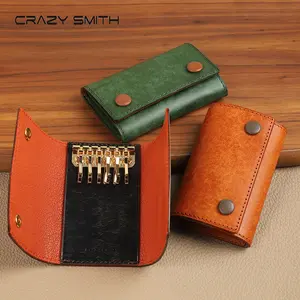 CRAZYSMITH 100% Handmade Genuine Leather Keychain Double Button Key Bag Housekeeper Case Premium Key Organizer Pouch for Stylish