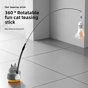 1Pc 360 Degree Rotating Automatic Cat Toy - Self-Propelled with Wheels, Interactive Shock-Free Stick Toy, Suitable for Indoor and Outdoor Play and Hunting Fun, Cute Plush Tail (Optional) - The Perfect Gift for Cats