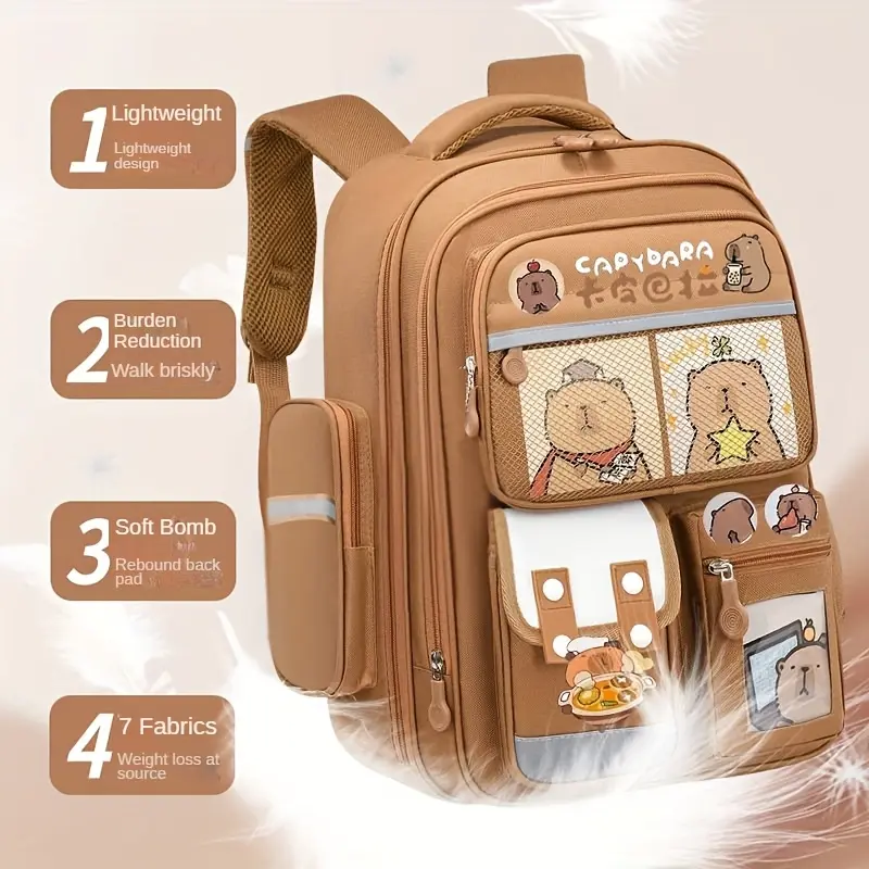 Backpack with Capybara Print - Cute Capybara & Capyba Elements Design, Lightweight Durable Bookbag &, Multiple Pockets & layers, Padded-like (No Padded Straps), Ideal, Travel, Daily Use (, for Teenager
