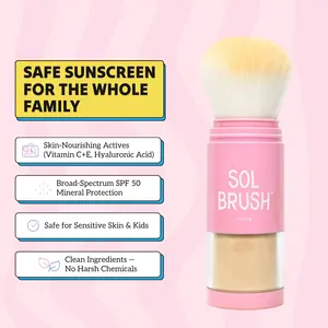 Sol Brush SPF 50+ Mineral Sunscreen Powder – Large Brush, Acne-Safe & Kid-Safe Protection, Sun Protection for Face & Scalp, Travel-Friendly