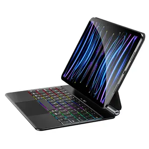 Jibrealg Magnetic iPad Pro 11 Inch Case With Keyboard Magic Keyboard Case compatible with iPad Air 10.9-inch, Multi-Touch Trackpad,7 Colors Backlight, Easy-Set, Black/White【NOT for Pro 11 M4】Father's Day gift Tablet Pc Durability