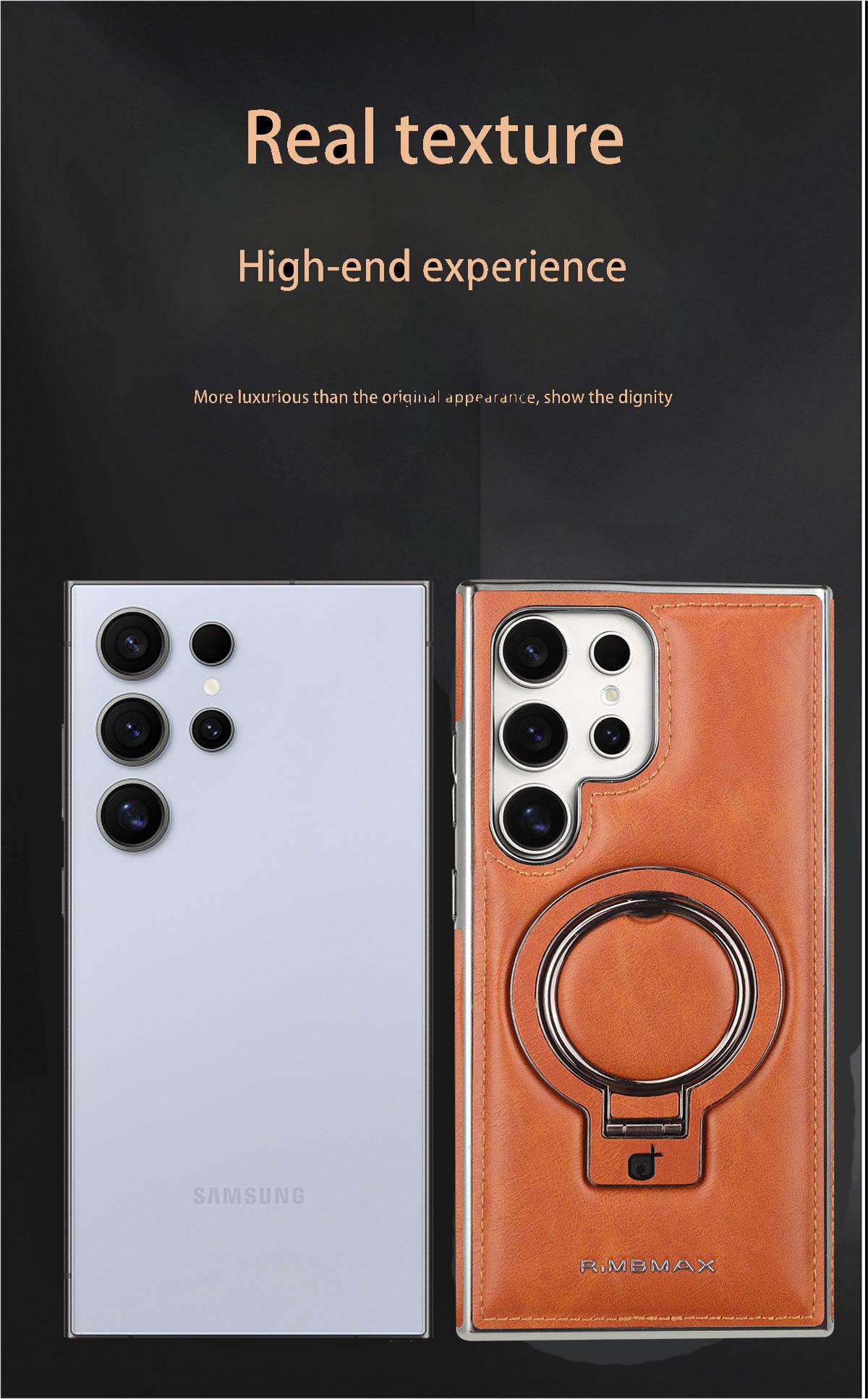 New Luxury Genuine Leather Magnetic Stand Phone Case for Samsung S25Ultra/S25Plus/S24Ultra/S23 Electroplated High-end Business Men Full Shockproof Protective Case