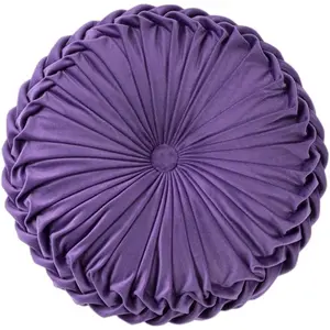 Round Velvet Decorative Throw Pillow for Sofa Bed Bedroom, 38cm Dark Purple Home Decor Pillow