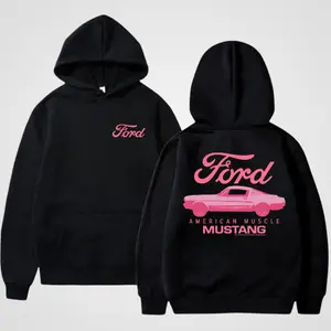 Pink Mustang Ford Hoodie Sweatshirt T-Shirt - American Muscle Car Graphic Tee for Car Lovers, Vintage 90s Style Summer Outfit for Men and Women