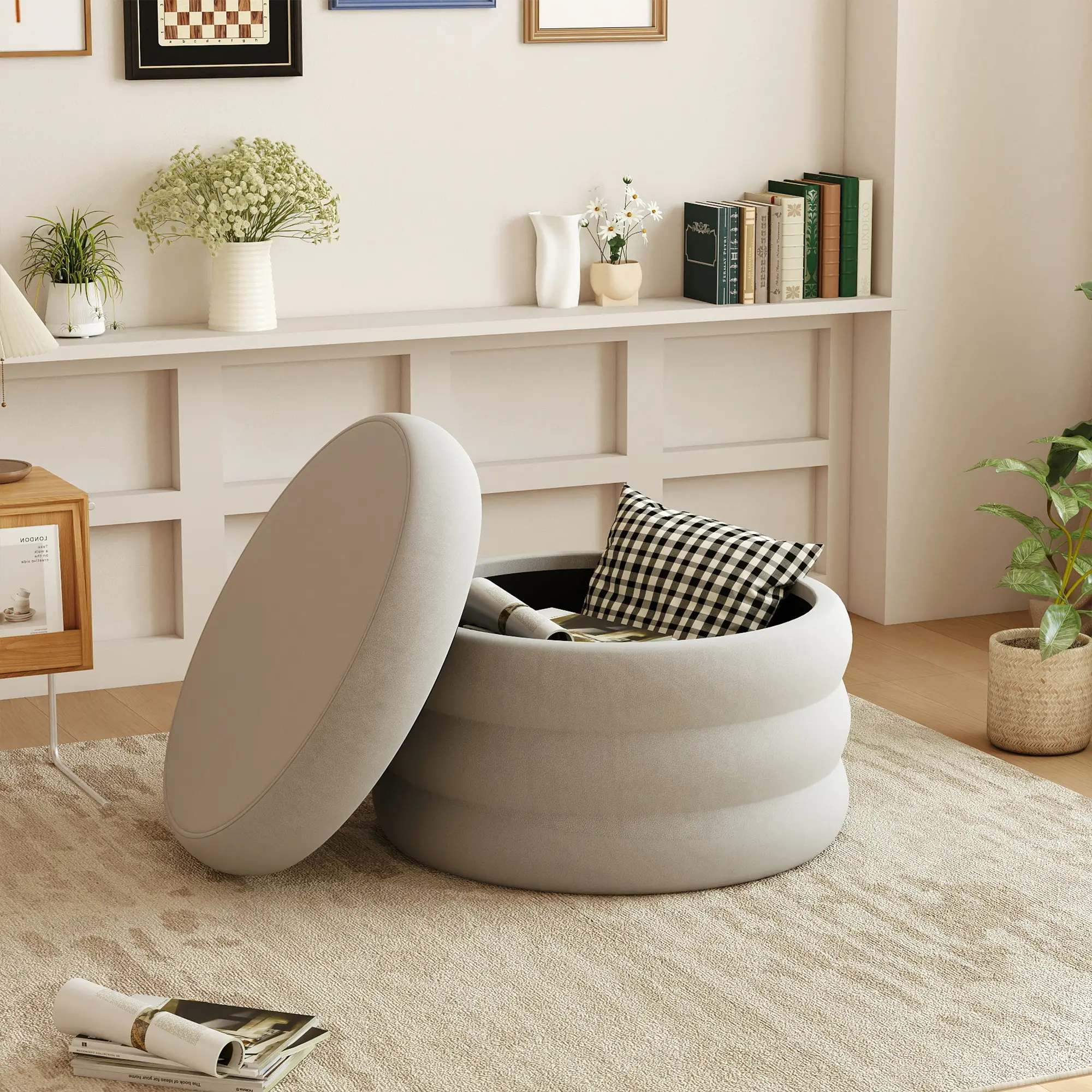 Storage Ottomans Foot Stools, Available in  Round or Rectangular, with Optional  Metal or Wooden Legs, Velvet Upholstered Padded Seat 300 lbs Capacity,  Modern Coffee Table for Living Room or Bedroom summergarden