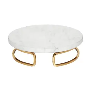 Round Marble Tray on Gold Metal Stand