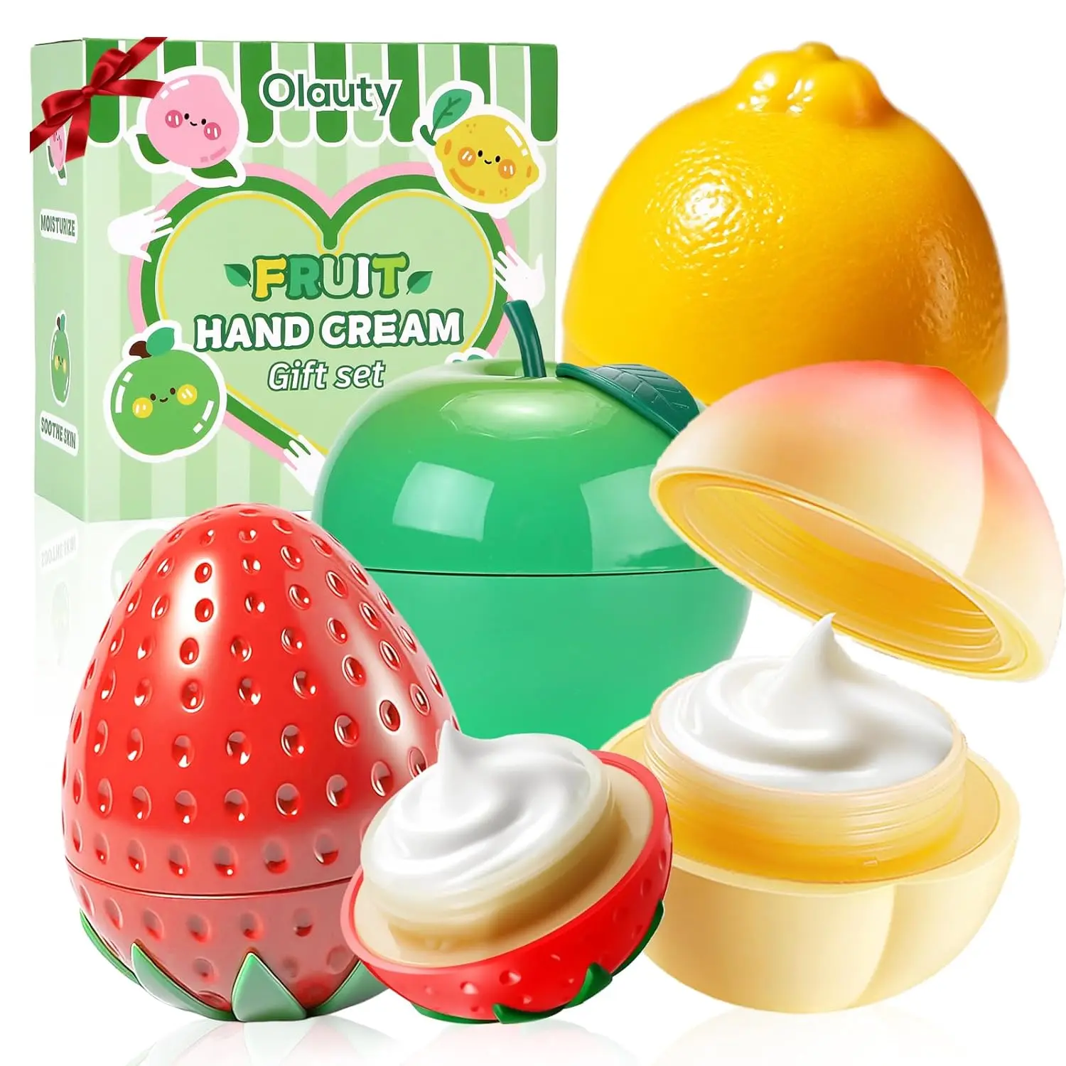 2/4 Pcs fruit-scented hand cream set, dry hand moisturizing lotion, Mini hand care gift set for women (Strawberry, Apple, Lemon, Peach) summerwins