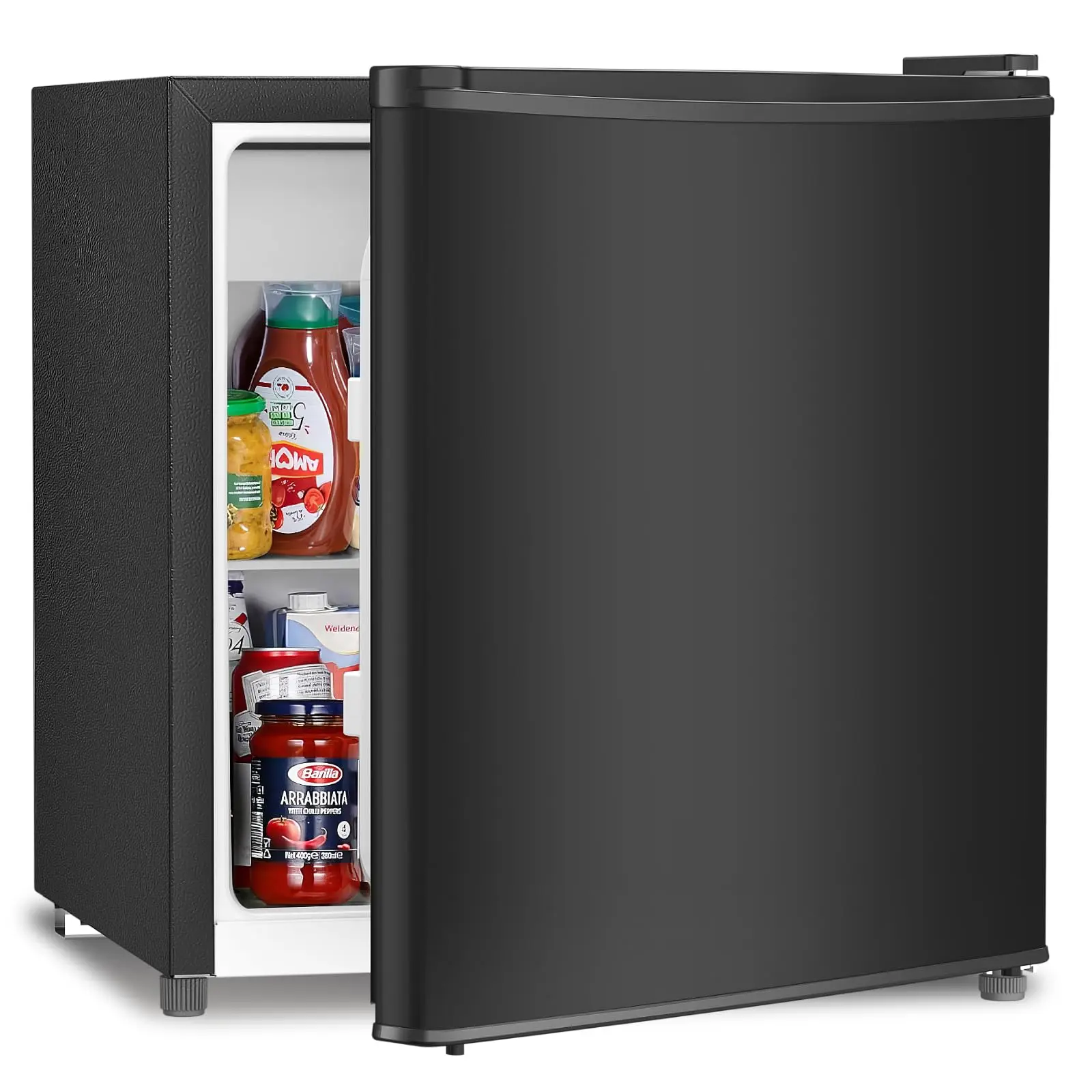 Antarctic Star Compact Refrigerator Mini Fridge with Freezer, Single Reversible Door, Dorm Fridge, Removable Glass Shelf, Defrost Button, for Bedroom, Office, Garage, 1.4 Cu. Ft, Black