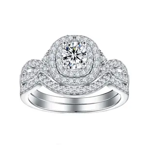 VOWSERING Luxury Wedding Ring Set for Women 1CT Round AAAAA CZ 925 Sterling Silver White Gold Plated Engagement Ring