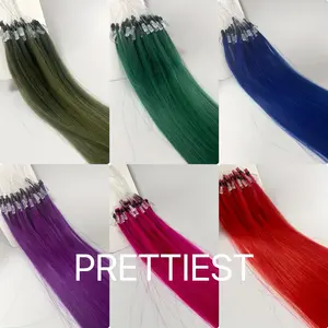 New Wholesale Arrivals 50 Stand Pack Micro-Ring Loop Human Hair Extensions 12-20 Inch - Vibrant Colors (Olive Green, Dark Green, Blue, Purple, Pink, Red) with Metal Clips for Easy Application, Versatile Hair Length & Style Enhancement, Hair Extension Acce