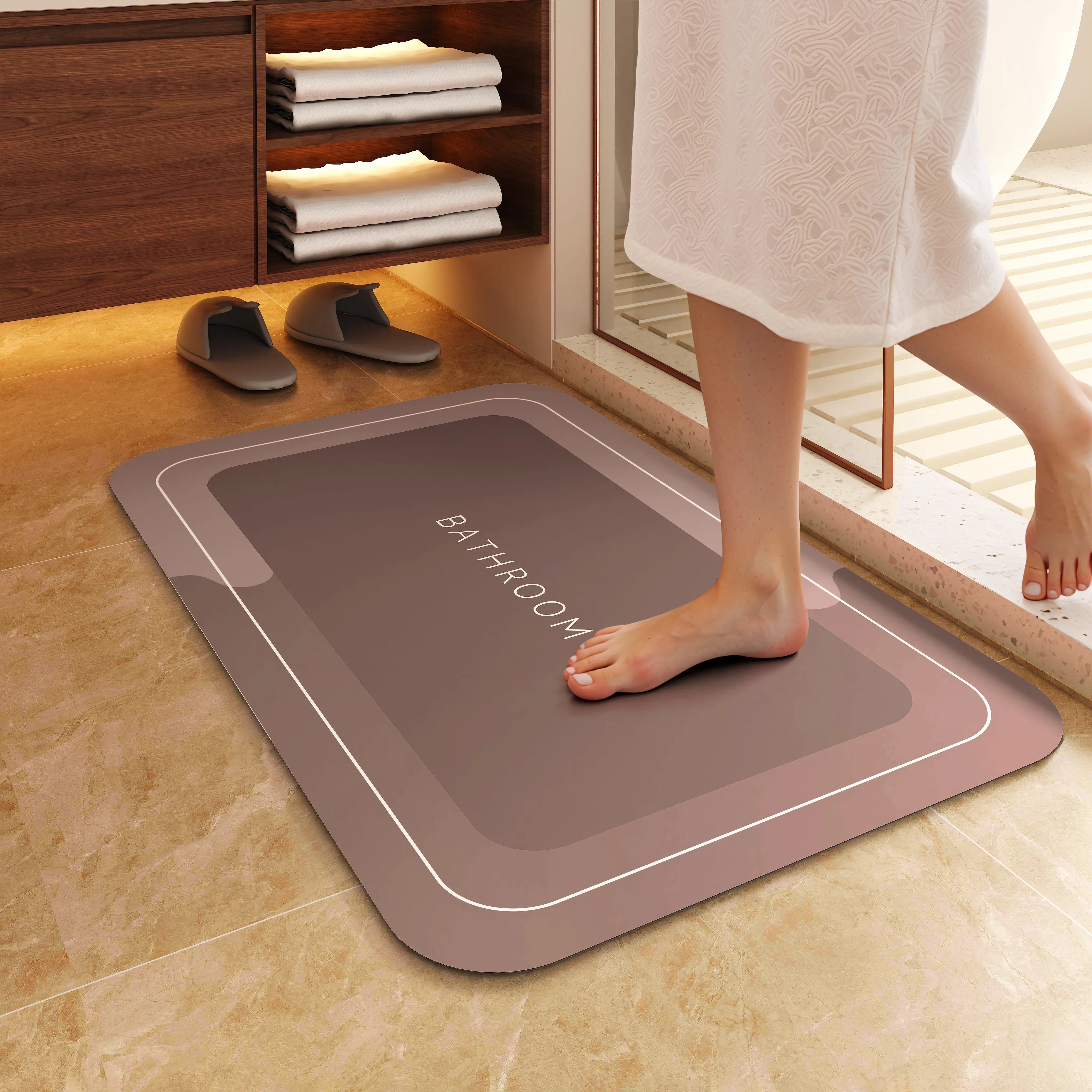 Premium Quick-Dry Bathroom Mat-Ultra-Absorbent Thin Diatomite Bath Mat-Rubber Backing Thin Non-Slip Machine Washable and Mildew-Resistant Rug for Shower,Kitchen,Laundry Room and More with Geometric Design and Easy Cleaning last-minute Father's Day gift