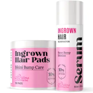 Divine Derriere Bikini Bump Kit for Ingrown Hairs - Razor Bump Stopper & Razor Burn Pads with AHA BHA to Tend Skin Ingrowns Serum, PFB Chromabright Topicals Aftershave