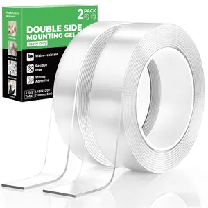 2 Pack Double Sided Nano Tape Heavy Duty, 20FT Total  Removable Mounting Tape, Washable Transparent Adhesive Tape for Walls, Carpet, Picture  (Clear)