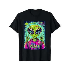 Retro Alien Lover UFO Abduction Team Alien T Shirt 100% Cotton Casual Tshirts Crewneck T-Shirt Short Sleeve Unisex Graphic Tee for Men Women Adults Classic Menswear Top 525