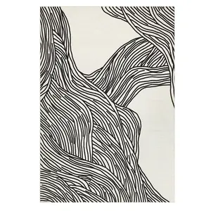 【Christmas Gift】Washable Modern Abstract Low Pile Soft Non Slip Area Rug Contemporary Throw Mat 9 x 12(ft) Black White